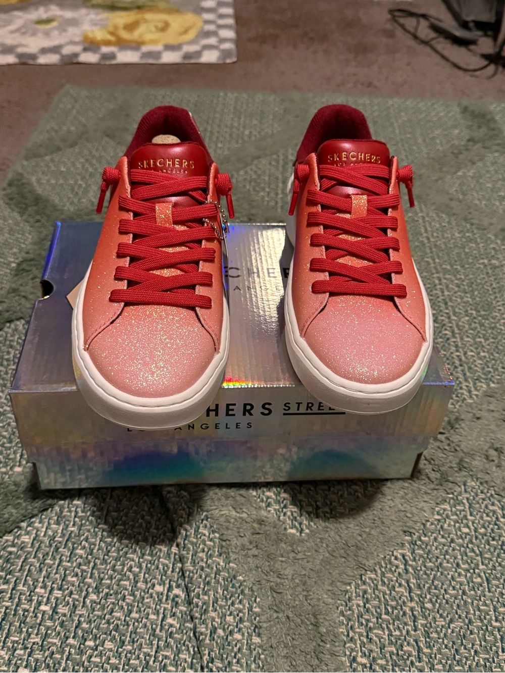 Skechers womens Sparkle Coral-Pink Low-Top Sneakers